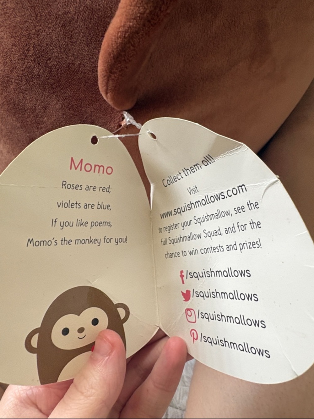 Squishmallows 16’ Brown Momo The Monkey with Red Heart - Picture 6 of 8